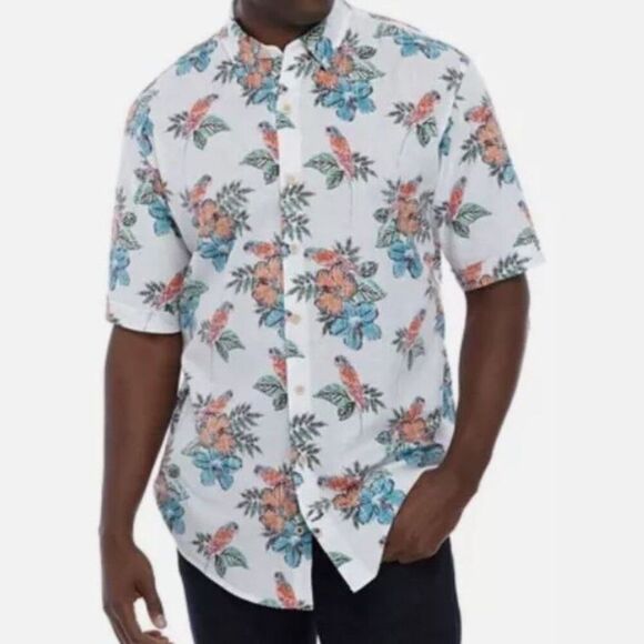 IZOD SALTWATER Large Short Sleeve Button Down Casual Shirt Relaxed Fit Tropical - Picture 2 of 8